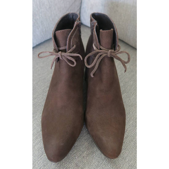 Azura Sz‎ 10.5 European Luxury Apolonia Brown Leather Tie Up Pointed Toe Bootie - Picture 5 of 10